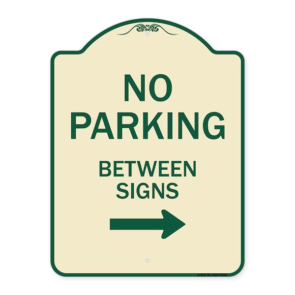 Signmission Designer Series-No Parking Between Signs 2 Tan & Green Heavy-Gauge Aluminum, 24" x 18", TG-1824-9964 A-DES-TG-1824-9964 - main